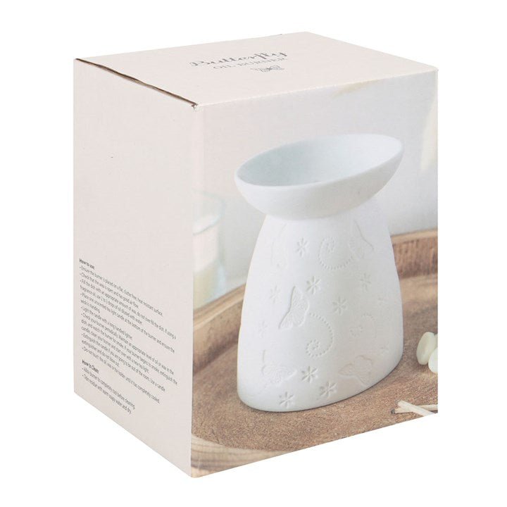 White Ceramic Butterfly Oil Burner and Wax Warmer - Scents & Gifts UK