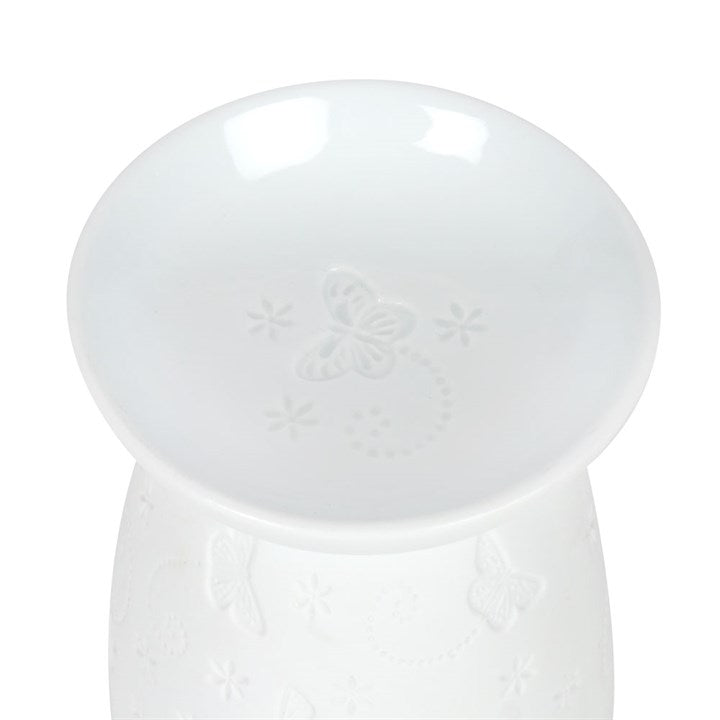 White Ceramic Butterfly Oil Burner and Wax Warmer - Scents & Gifts UK