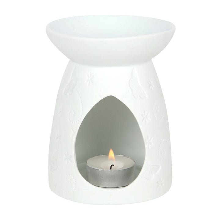 White Ceramic Butterfly Oil Burner and Wax Warmer - Scents & Gifts UK