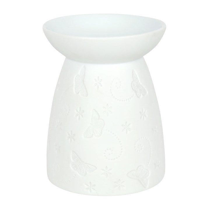 White Ceramic Butterfly Oil Burner and Wax Warmer - Scents & Gifts UK