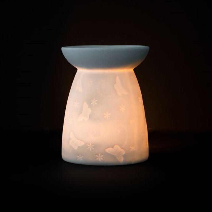 White Ceramic Butterfly Oil Burner and Wax Warmer - Scents & Gifts UK