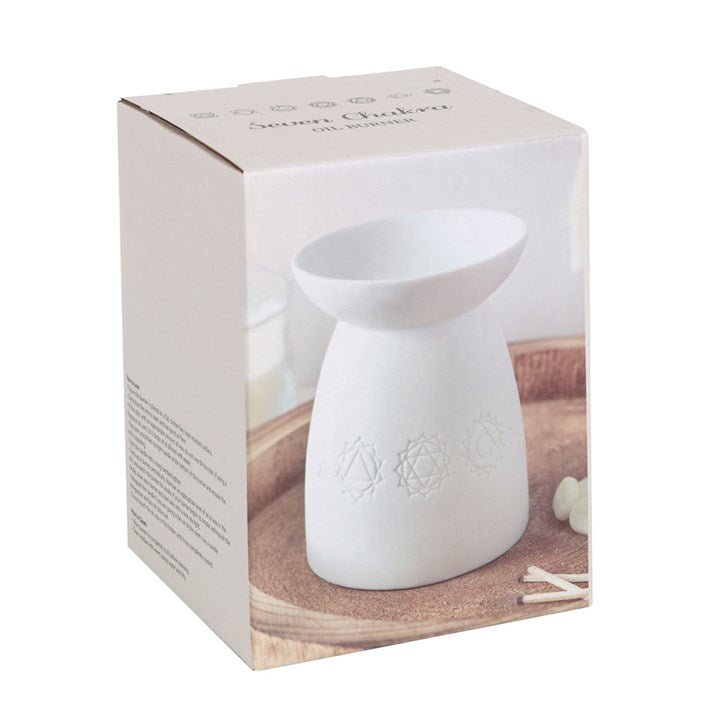 White Ceramic Seven Chakra Oil Burner and Wax Warmer - Scents & Gifts UK
