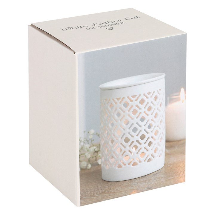 White Matte Lattice Cut Oil Burner - Scents & Gifts UK