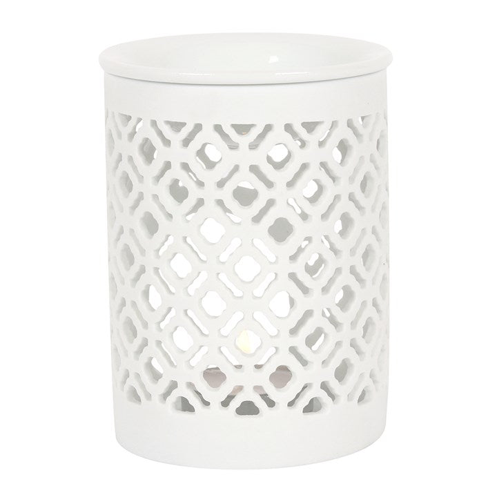 White Matte Lattice Cut Oil Burner - Scents & Gifts UK