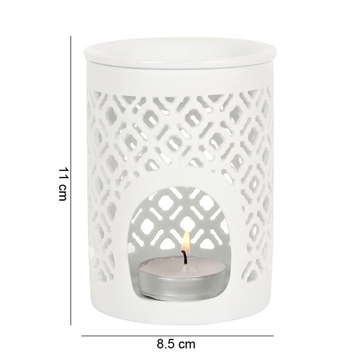White Matte Lattice Cut Oil Burner - Scents & Gifts UK