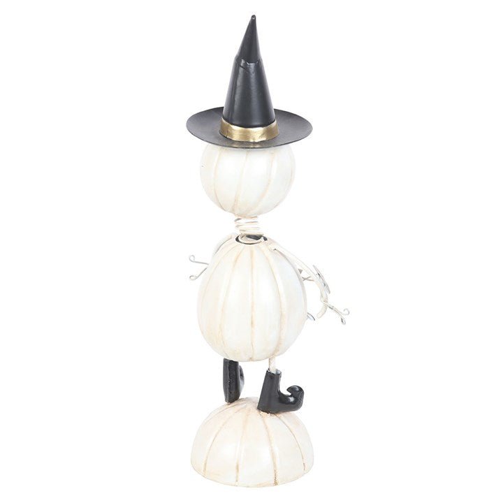 White Metal Pumpkin Man Ornament with Witch Hat - Scents & Gifts UK