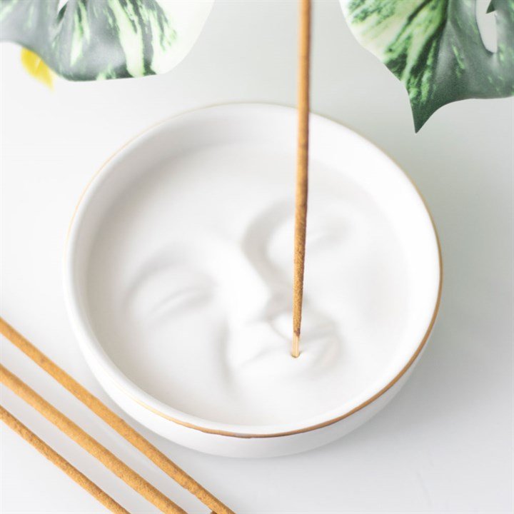 White Moon Face Incense Stick Holder - Scents & Gifts UK