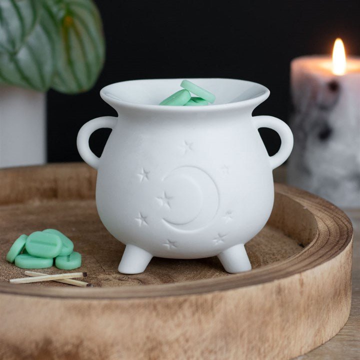 White Mystical Moon Cauldron Oil Burner - Scents & Gifts UK