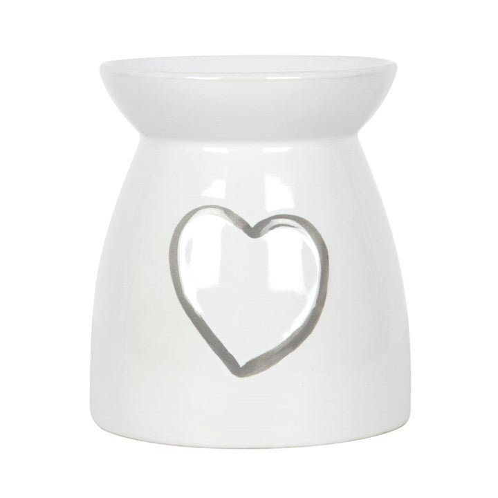 White Oil Burner With Grey Painted Heart - Scents & Gifts UK