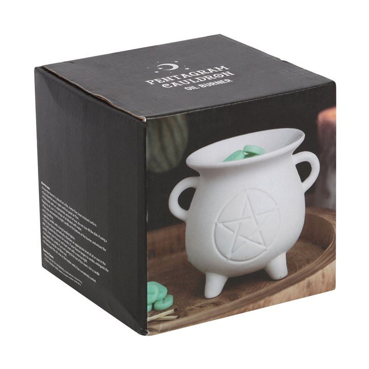 White Pentagram Cauldron Oil Burner and Wax Warmer - Scents & Gifts UK