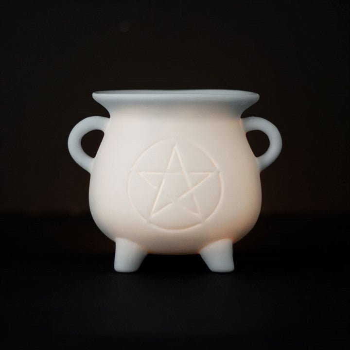 White Pentagram Cauldron Oil Burner and Wax Warmer - Scents & Gifts UK