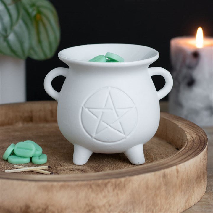 White Pentagram Cauldron Oil Burner and Wax Warmer - Scents & Gifts UK
