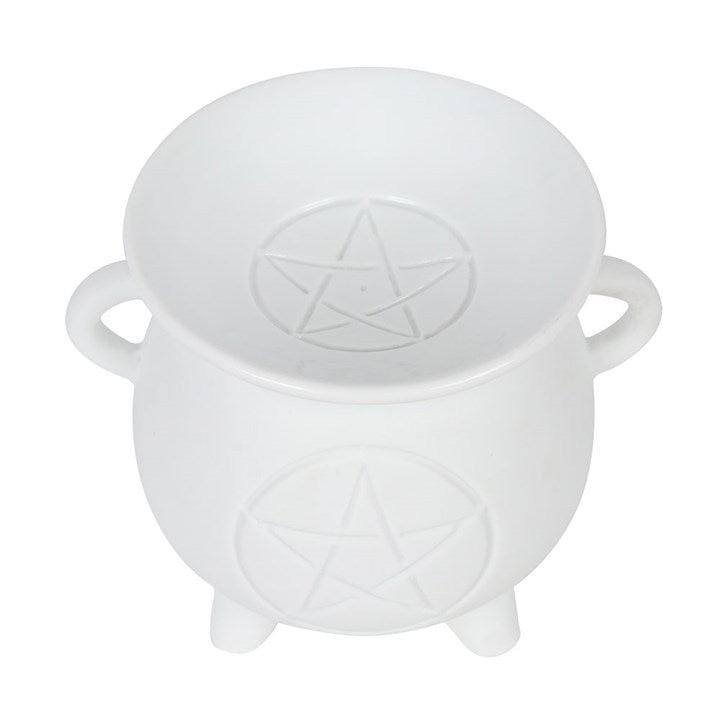 White Pentagram Cauldron Oil Burner and Wax Warmer - Scents & Gifts UK