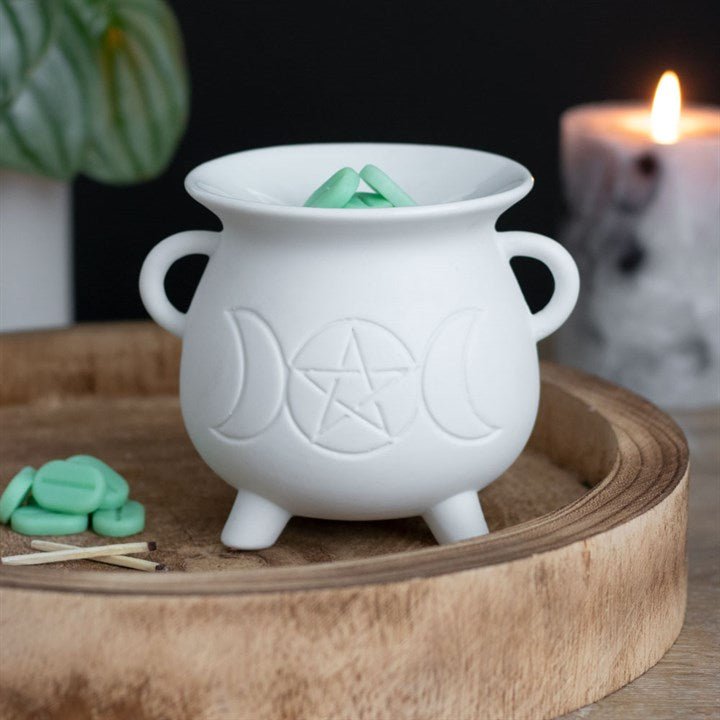 White Triple Moon Cauldron Oil Burner - Scents & Gifts UK