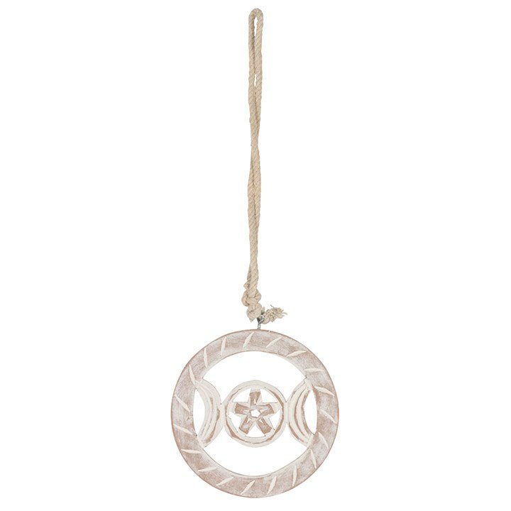 White Wooden Hanging Triple Moon - Scents & Gifts UK