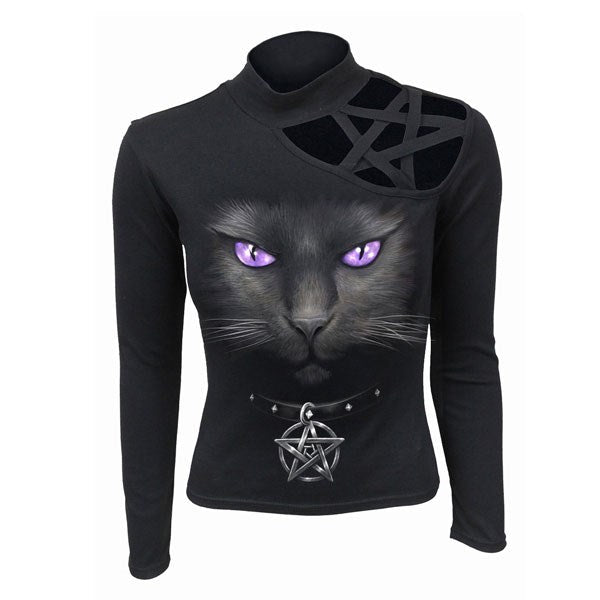 Women's Black Cat Pentagram Longsleeve Top by Spiral Direct M - Scents & Gifts UK