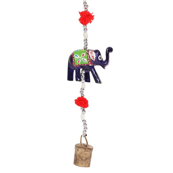 Wooden Hanging Elephant Decoration with Bell - Scents & Gifts UK