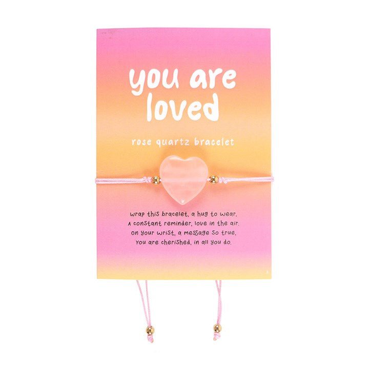 You Are Loved Rose Quartz Crystal Heart Bracelet - Scents & Gifts UK
