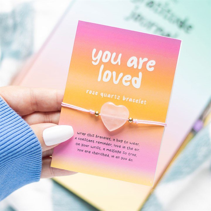 You Are Loved Rose Quartz Crystal Heart Bracelet - Scents & Gifts UK