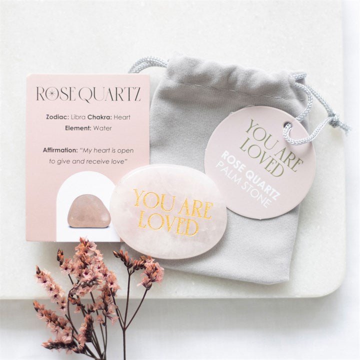 You Are Loved Rose Quartz Crystal Palm Stone - Scents & Gifts UK