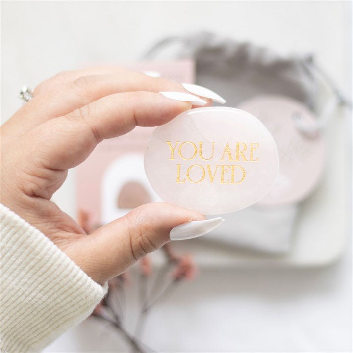 You Are Loved Rose Quartz Crystal Palm Stone - Scents & Gifts UK