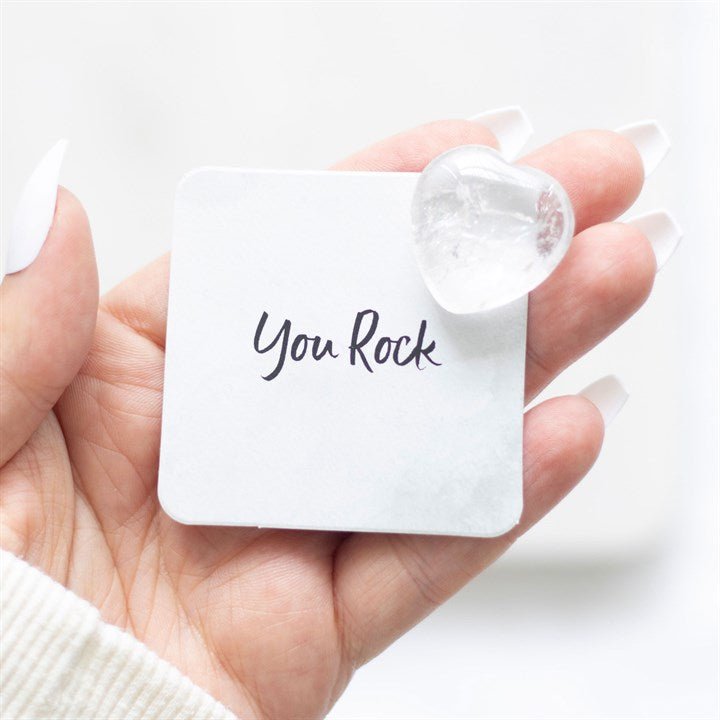 You Rock Clear Quartz Crystal Heart in a Bag - Scents & Gifts UK