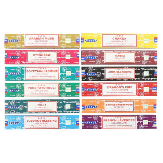 12 Packs of Assorted Fragrance Incense Sticks by Satya - Scents & Gifts UK