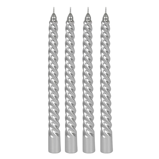 Pack of 4 Silver Twist Taper Candles