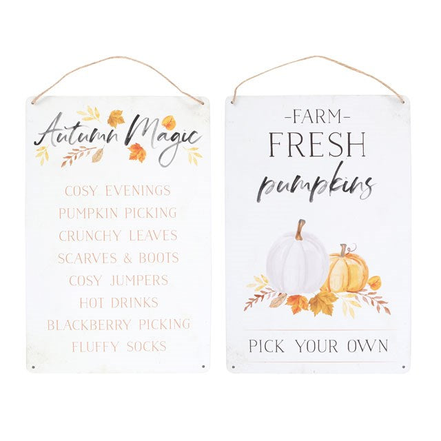 Set of 2 Autumn Accents Metal Hanging Signs