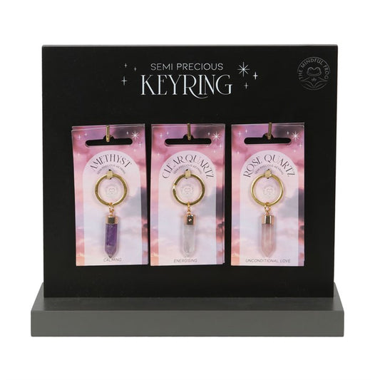 Set of 18 Semi Precious Crystal Keyrings on Display