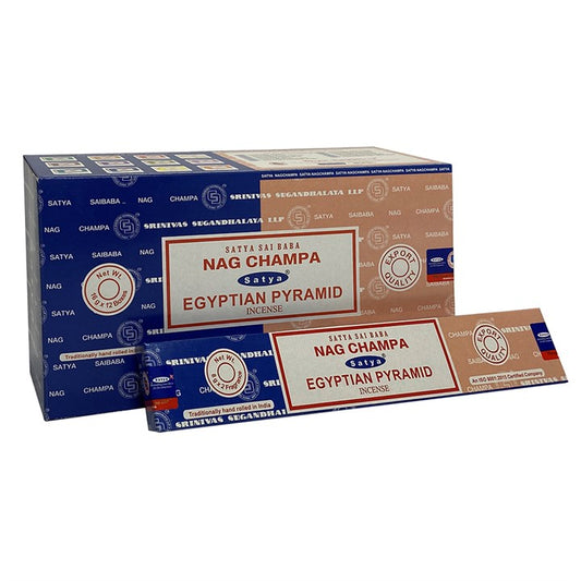 Set of 12 Packets of Combo Satya Incense - Nag Champa Egyptian Pyramid
