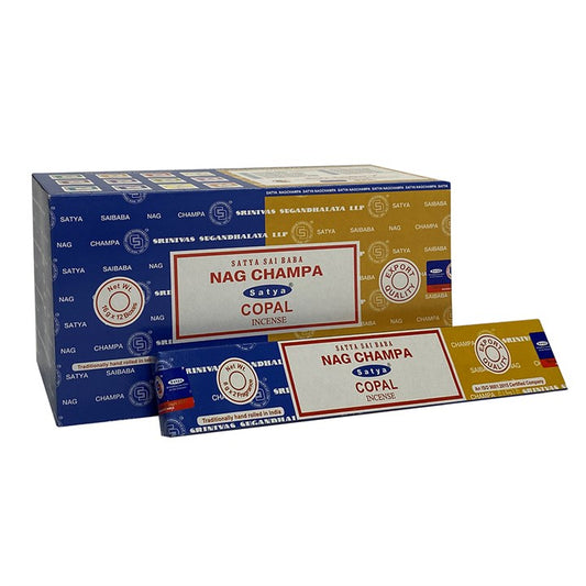 Set of 12 Packets of Combo Satya Incense - Nag Champa Copal