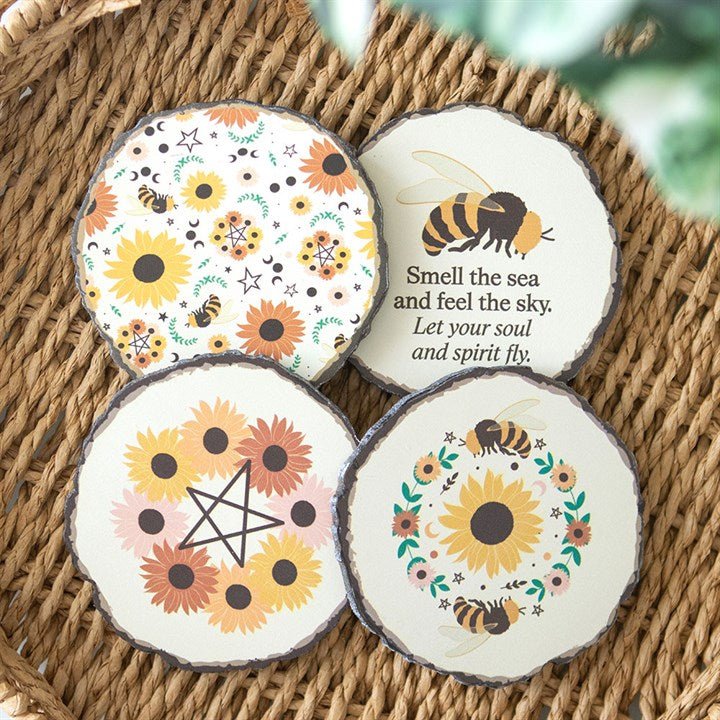 Bee Radiant Wood Slice Coaster Set - Scents & Gifts UK