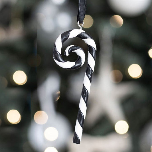 Black and White Candy Cane Hanging Ornament - Scents & Gifts UK