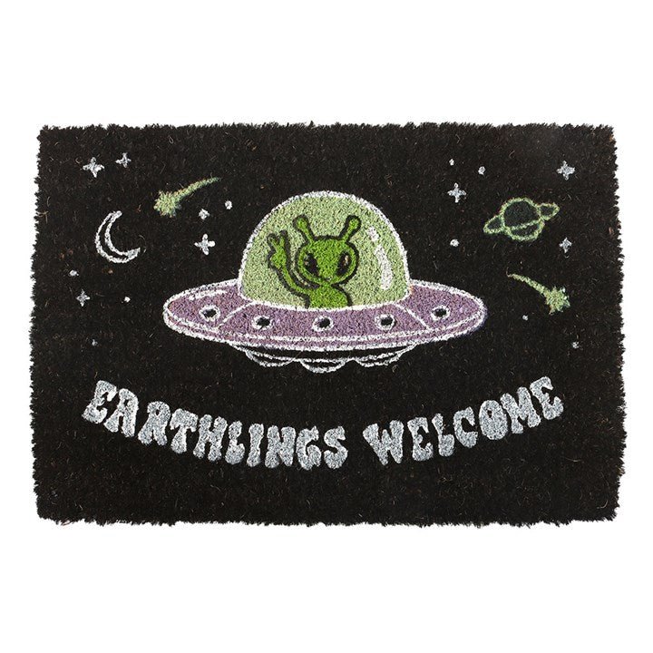 Black Earthlings Welcome Alien UFO Doormat - Scents & Gifts UK