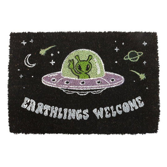 Black Earthlings Welcome Alien UFO Doormat - Scents & Gifts UK