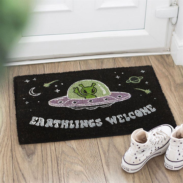 Black Earthlings Welcome Alien UFO Doormat - Scents & Gifts UK
