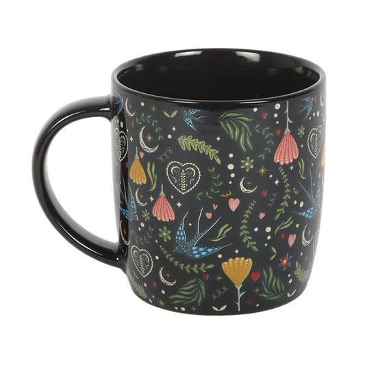Black Midnight Bloom Print Mug - Scents & Gifts UK