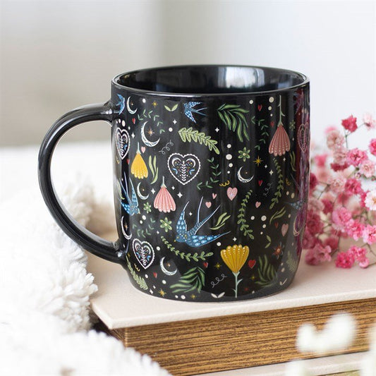 Black Midnight Bloom Print Mug - Scents & Gifts UK