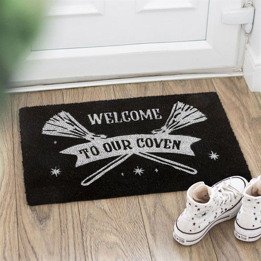 Black Welcome to Our Coven Doormat - Scents & Gifts UK