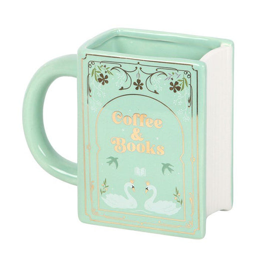 Coffee and Books Green Book Shaped Mug - Scents & Gifts UK
