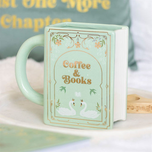 Coffee and Books Green Book Shaped Mug - Scents & Gifts UK