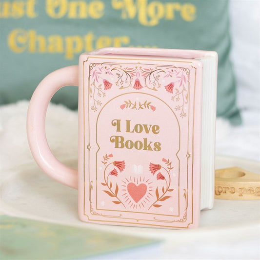 I Love Books Pink Book Shaped Mug - Scents & Gifts UK
