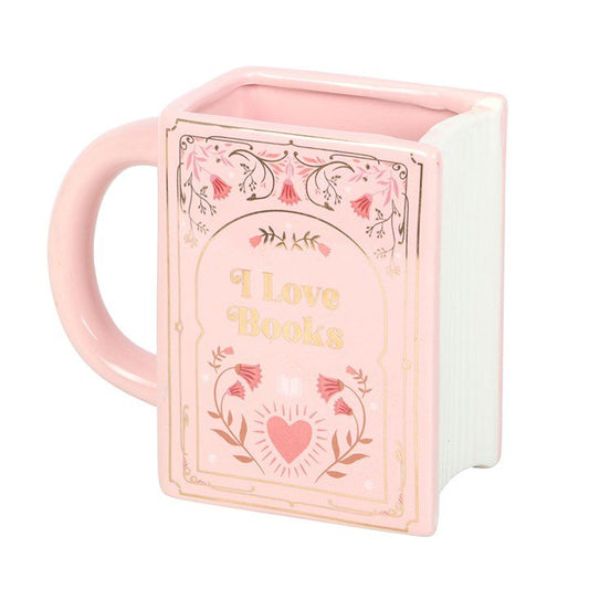 I Love Books Pink Book Shaped Mug - Scents & Gifts UK