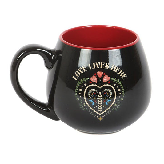 Love Lives Here Folk Heart Rounded Mug - Scents & Gifts UK