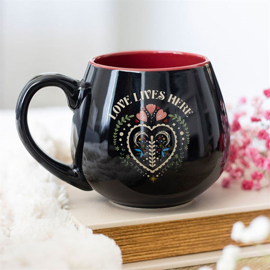 Love Lives Here Folk Heart Rounded Mug - Scents & Gifts UK