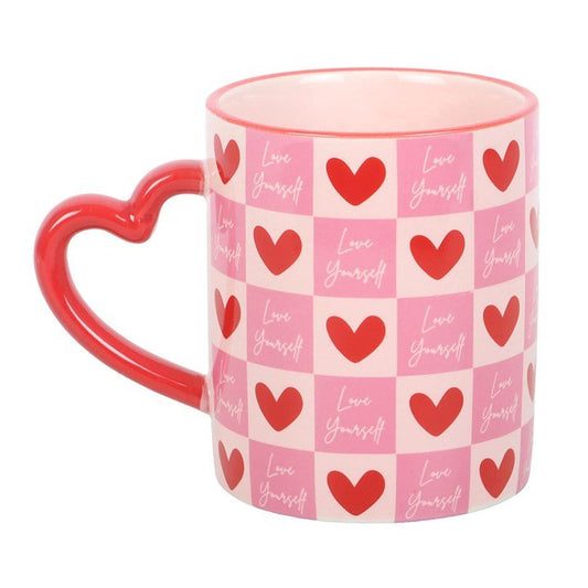 Love Yourself Checkered Mug with Heart Handle - Scents & Gifts UK