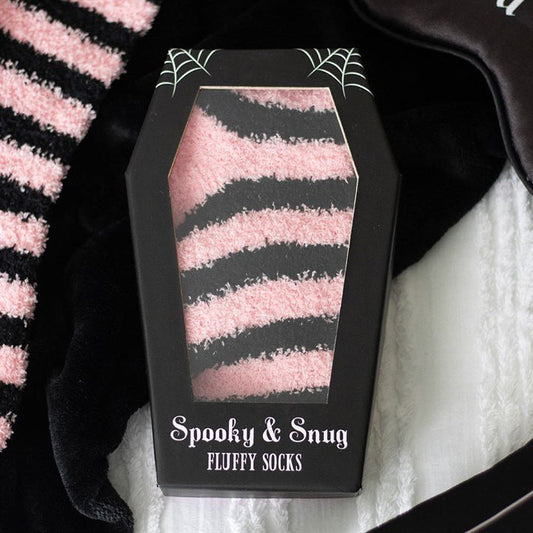Pink and Black Striped Socks in Coffin Gift Box - Scents & Gifts UK