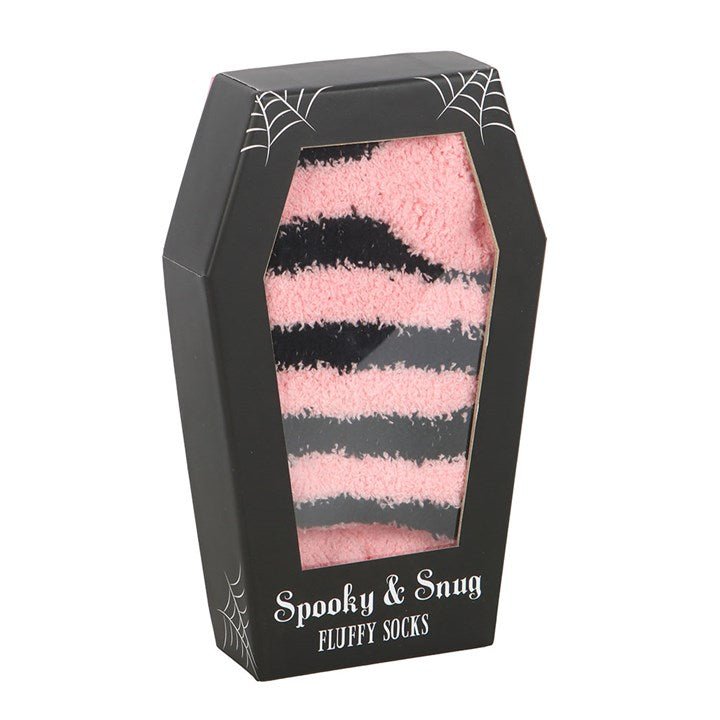 Pink and Black Striped Socks in Coffin Gift Box - Scents & Gifts UK