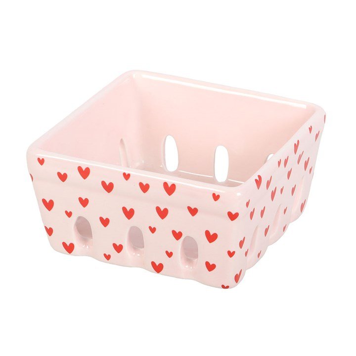 Pink Heart Print Ceramic Berry Basket - Scents & Gifts UK